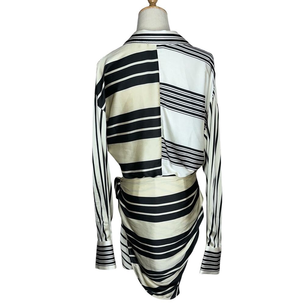 L'Academia Striped Kamile Asymmetrical Side Knot Satin Mini Dress Size Medium - Picture 8 of 12